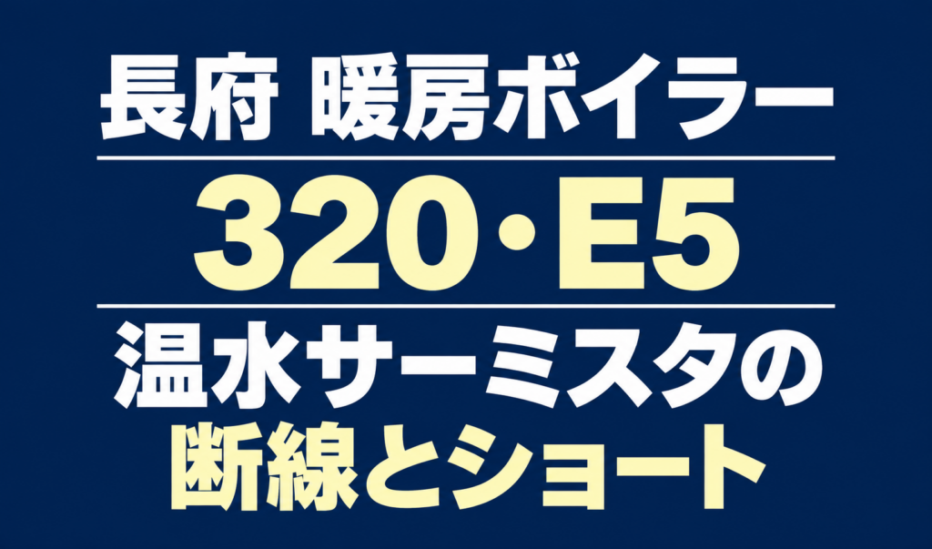 長府の暖房ボイラーのエラー320・E5と、温水サーミスタの断線・ショートを示す文字のみのサムネイル。