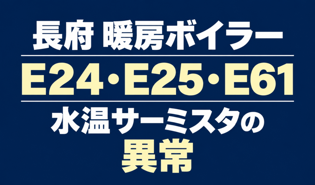 長府の暖房ボイラーのエラーE24・E25・E61と、水温サーミスタの異常を示す文字のみのサムネイル。