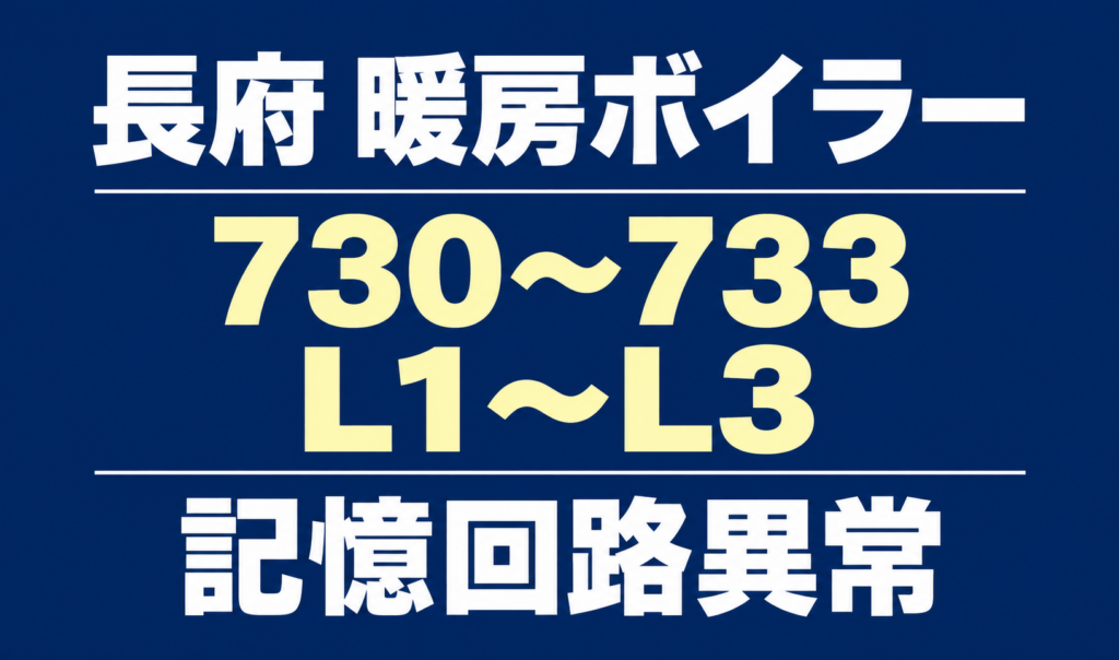 長府の暖房ボイラーのエラー730〜733・L1〜L3と、記憶回路異常を示す文字のみのサムネイル。