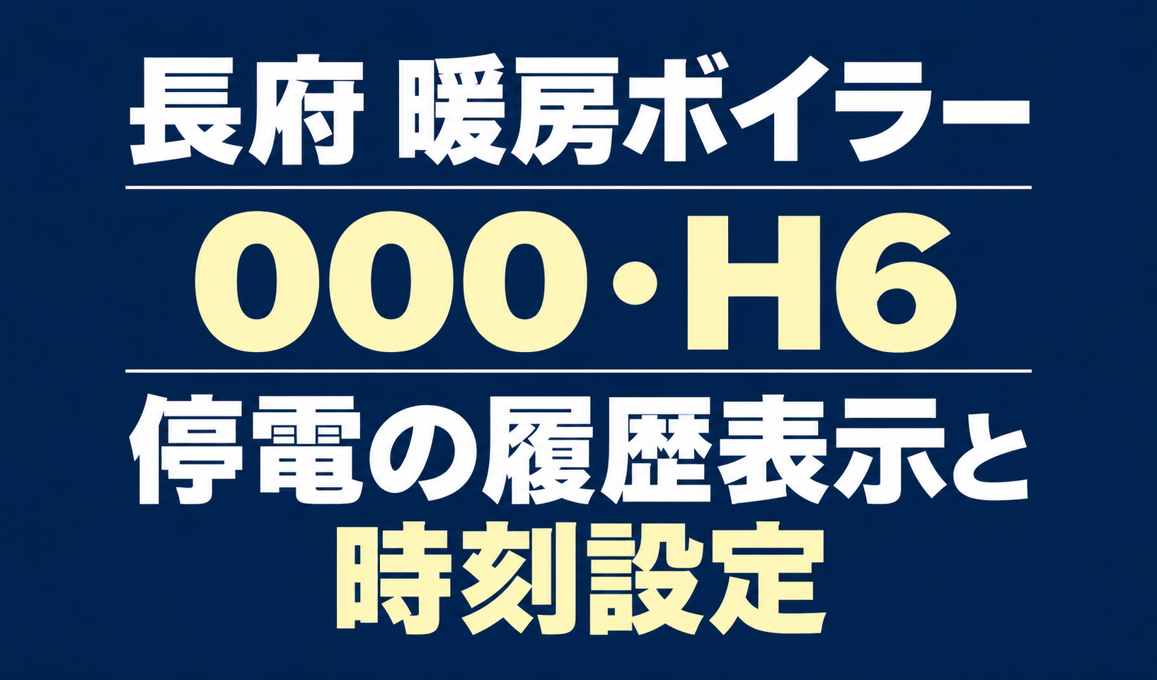 長府の暖房ボイラーの表示000・H6と、停電の履歴表示・時刻設定を案内する文字のみのサムネイル。