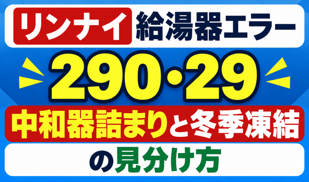 リンナイ給湯器エラー290・29の中和器詰まりと冬季凍結の見分け方を示したサムネイル画像