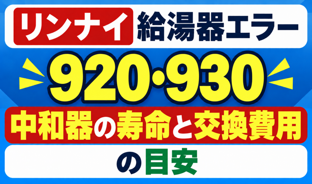 リンナイ給湯器エラー920・930の中和器の寿命と交換費用の目安を示したサムネイル画像