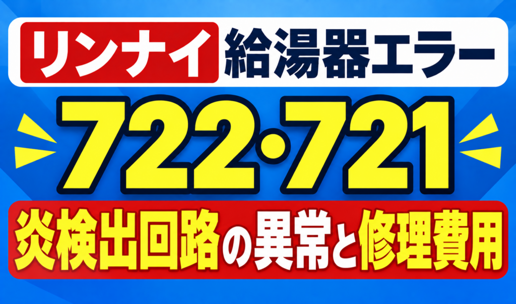 リンナイ給湯器エラー722・721の炎検出回路の異常と修理費用を示したサムネイル画像