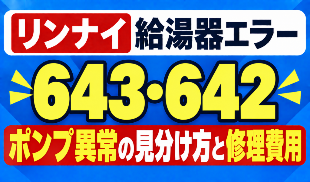 リンナイ給湯器エラー643・642のポンプ異常の見分け方と修理費用を示したサムネイル画像