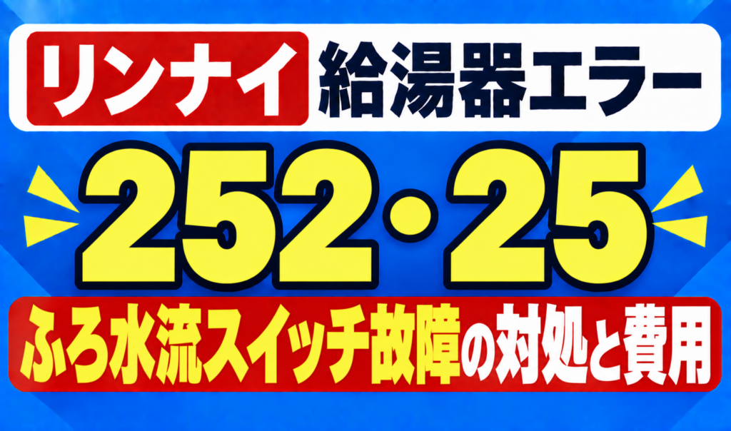 リンナイ給湯器エラー252・25のふろ水流スイッチ故障の対処と費用を示したサムネイル画像