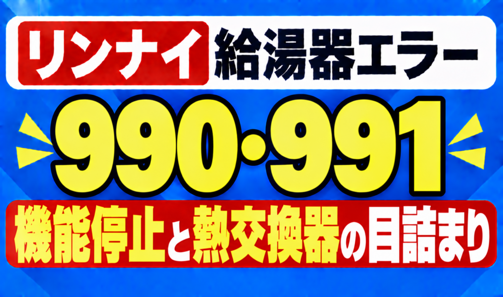 リンナイ給湯器エラー990・991の機能停止と熱交換器の目詰まりを示したサムネイル画像