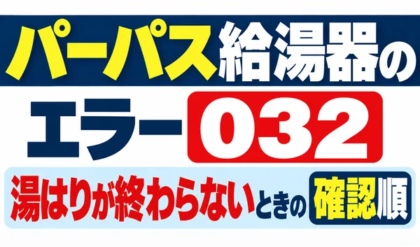 パーパス給湯器のエラー032と湯はりが終わらないときの確認順を解説する文字のみのサムネイル