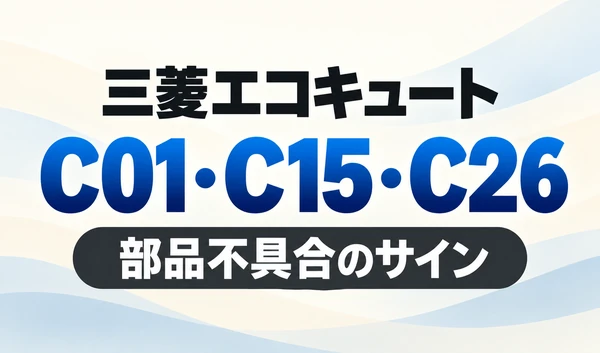 三菱エコキュートのC01・C15・C26と「部品不具合のサイン」を示す文字のみのサムネイル