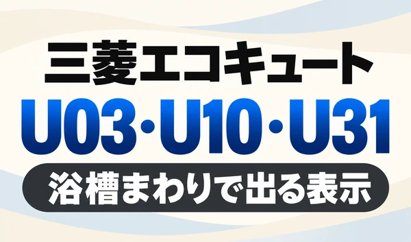 三菱エコキュートのU03・U10・U31と「浴槽まわりで出る表示」を示す文字のみのサムネイル