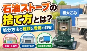 石油ストーブの捨て方について、自治体での処分、買取・下取り、回収業者への依頼などの処分方法と費用の目安を紹介するサムネイル